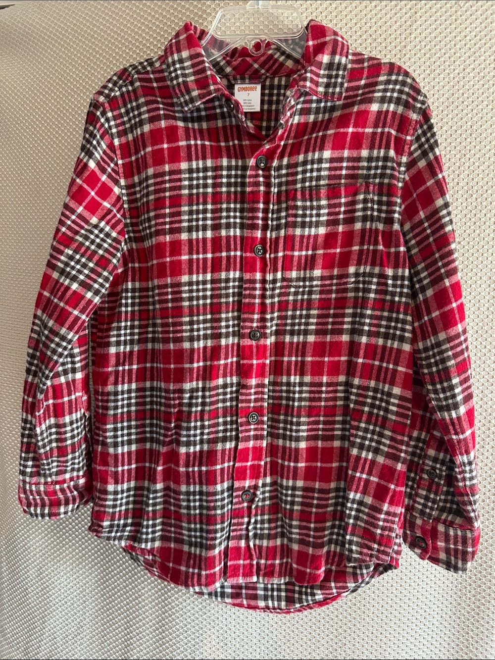 Gymboree Boys Size 7 Red Black Plaid Flannel Button Down Shirt Christmas cotton